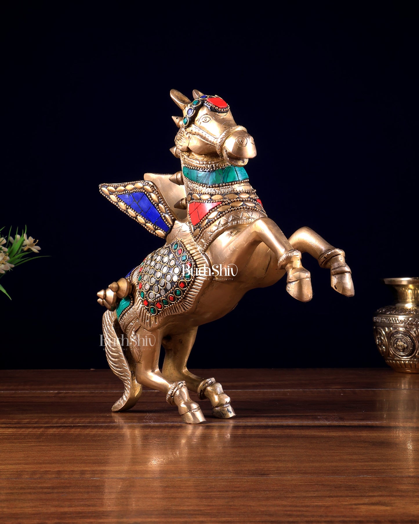 Pure Brass Pegasus Flying Horse Statue with Wings | multicolour Showpiece - 9 Inches