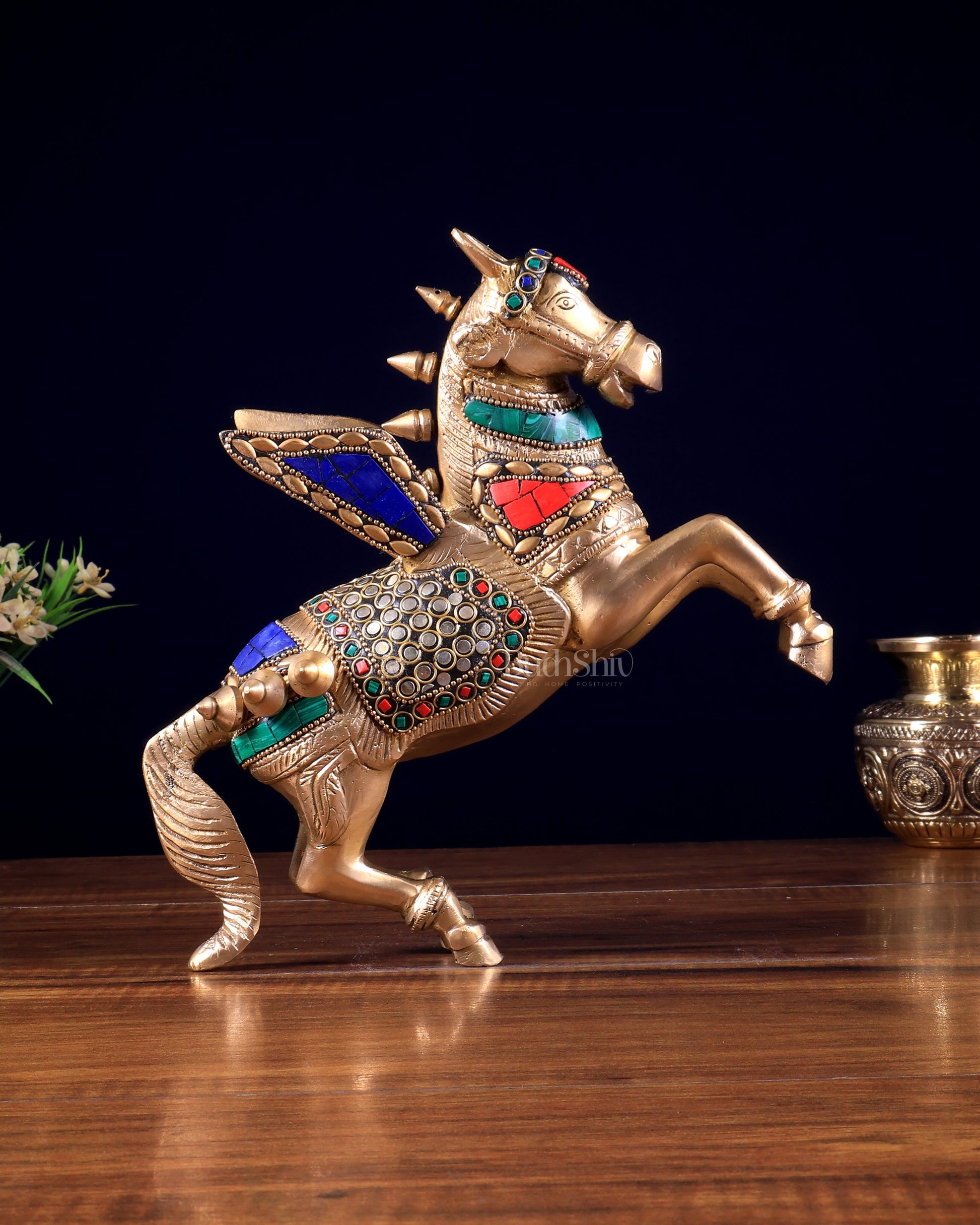 Pure Brass Pegasus Flying Horse Statue with Wings | multicolour Showpiece - 9 Inches