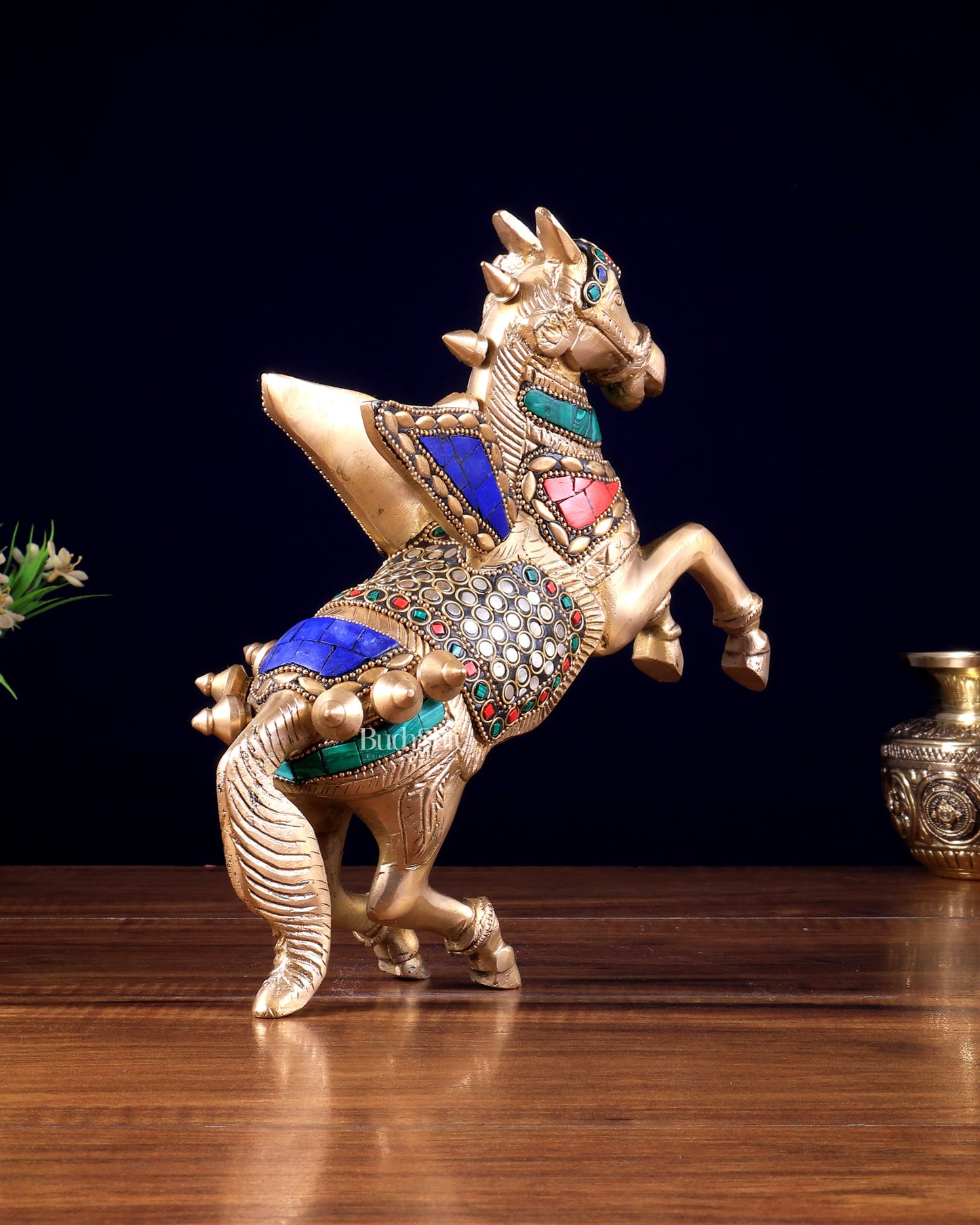 Pure Brass Pegasus Flying Horse Statue with Wings | multicolour Showpiece - 9 Inches