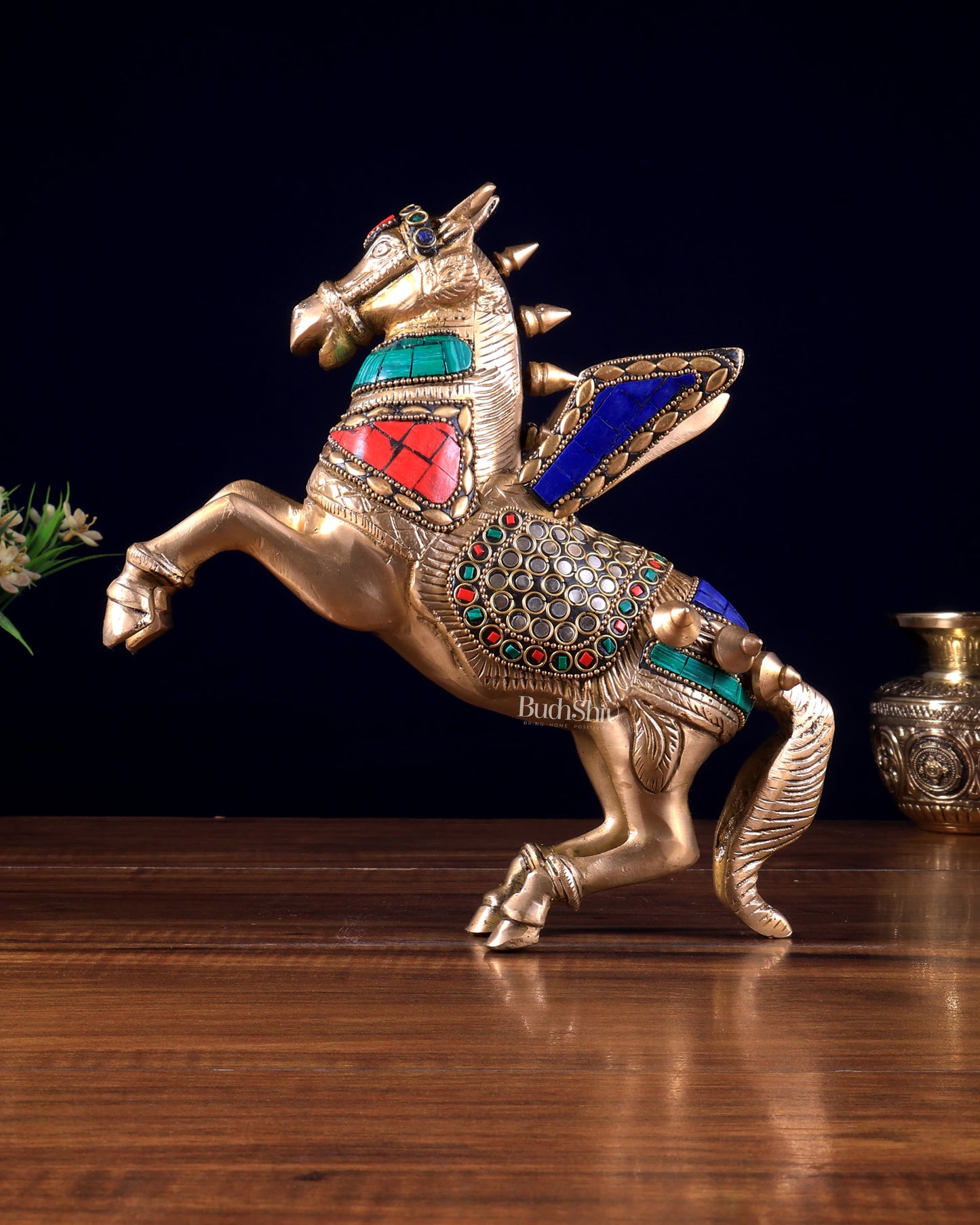 Pure Brass Pegasus Flying Horse Statue with Wings | multicolour Showpiece - 9 Inches
