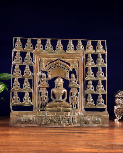 Vintage Brass Jain Tirthankaras with Mahavir Ji Sculpture – Divine Brass Idol