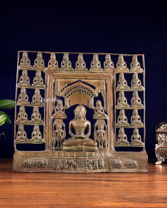 Vintage Brass Jain Tirthankaras with Mahavir Ji Sculpture – Divine Brass Idol