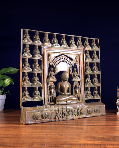 Vintage Brass Jain Tirthankaras with Mahavir Ji Sculpture – Divine Brass Idol