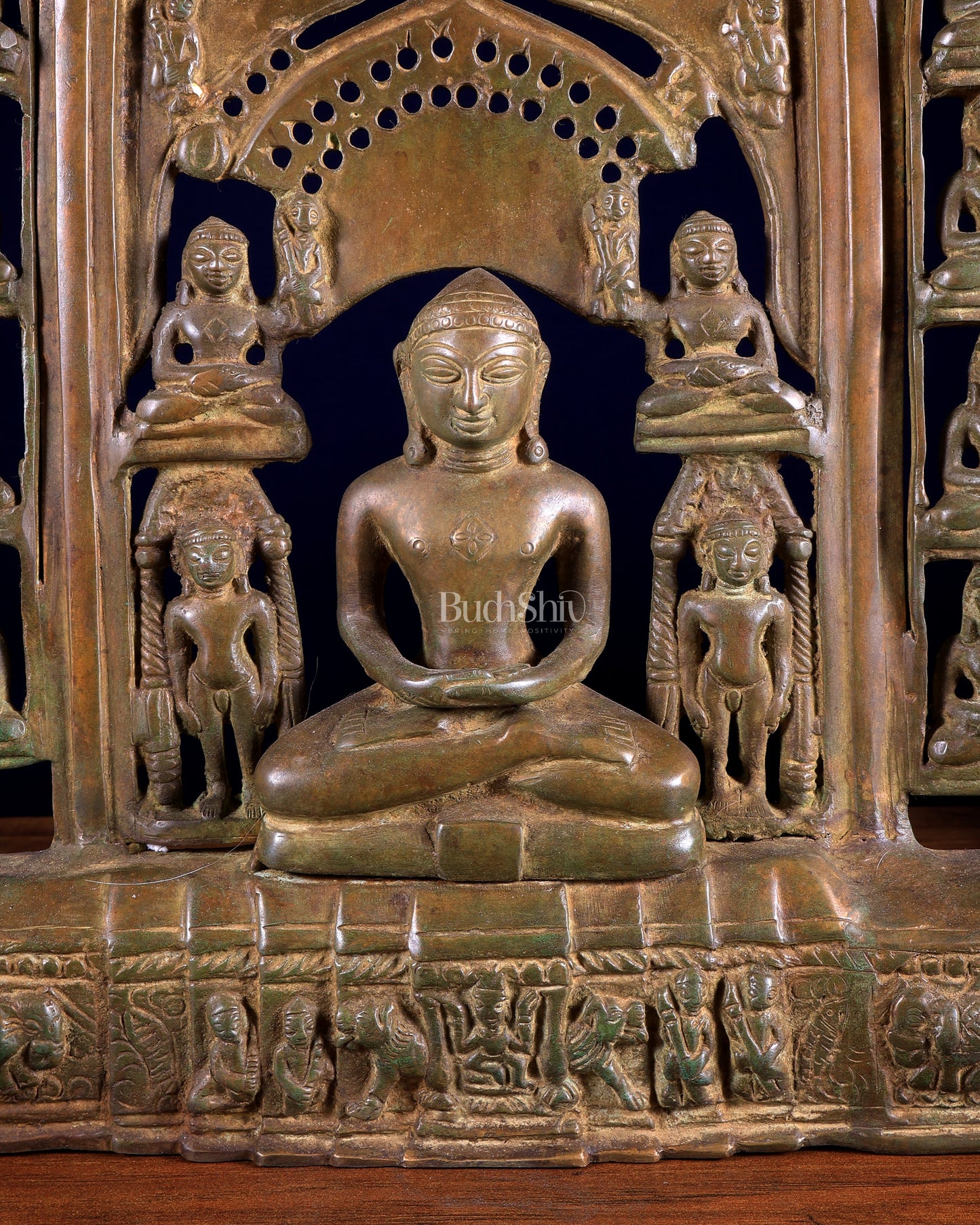 Vintage Brass Jain Tirthankaras with Mahavir Ji Sculpture – Divine Brass Idol