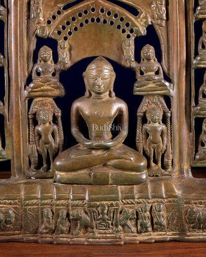 Vintage Brass Jain Tirthankaras with Mahavir Ji Sculpture – Divine Brass Idol