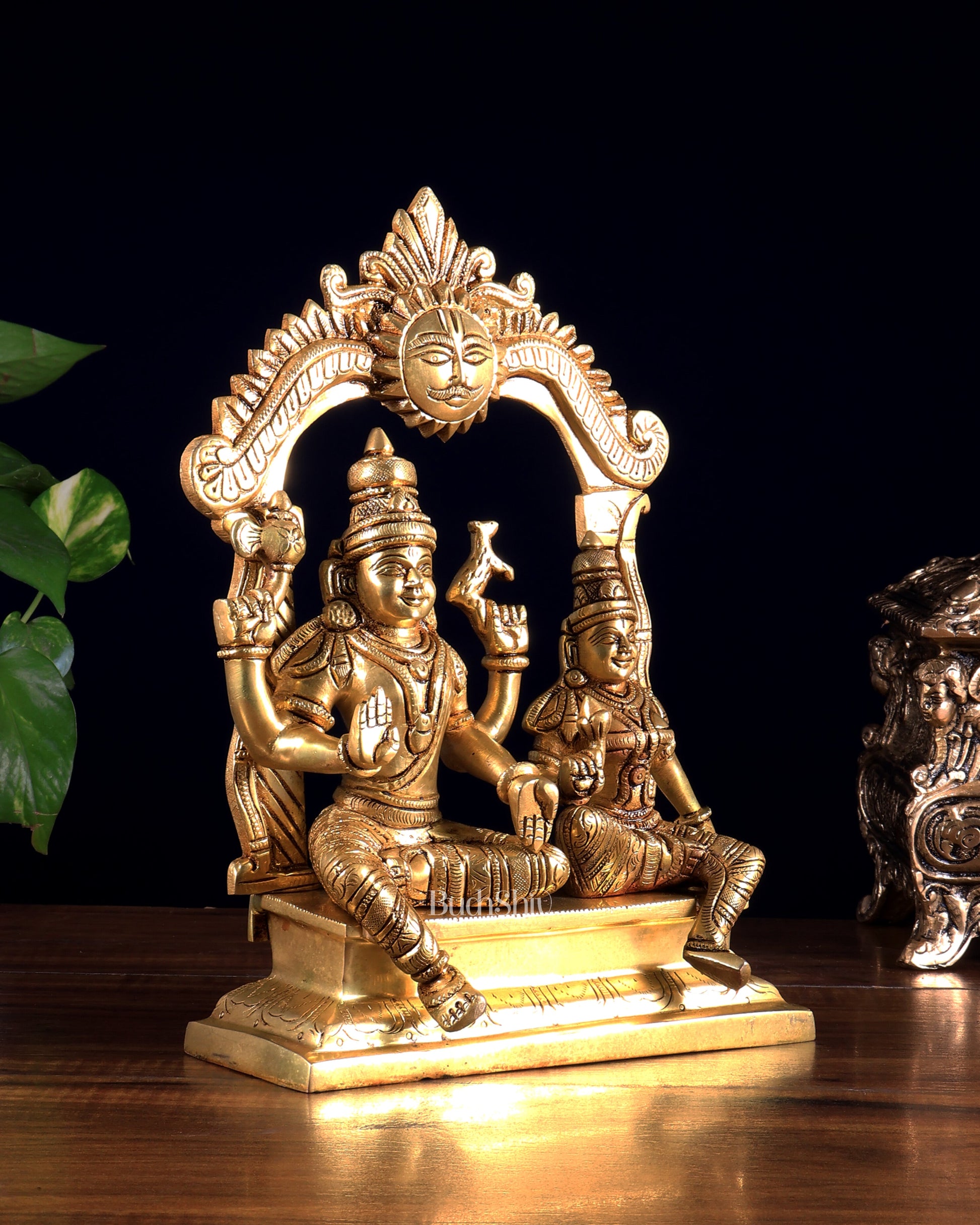 Brass Shiva Parvati Seated with Prabhavali 10.5 inch