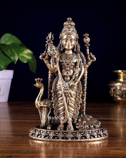 Brass Superfine Kartikeya Murugan Idol – Intricately Handcrafted 6 inch
