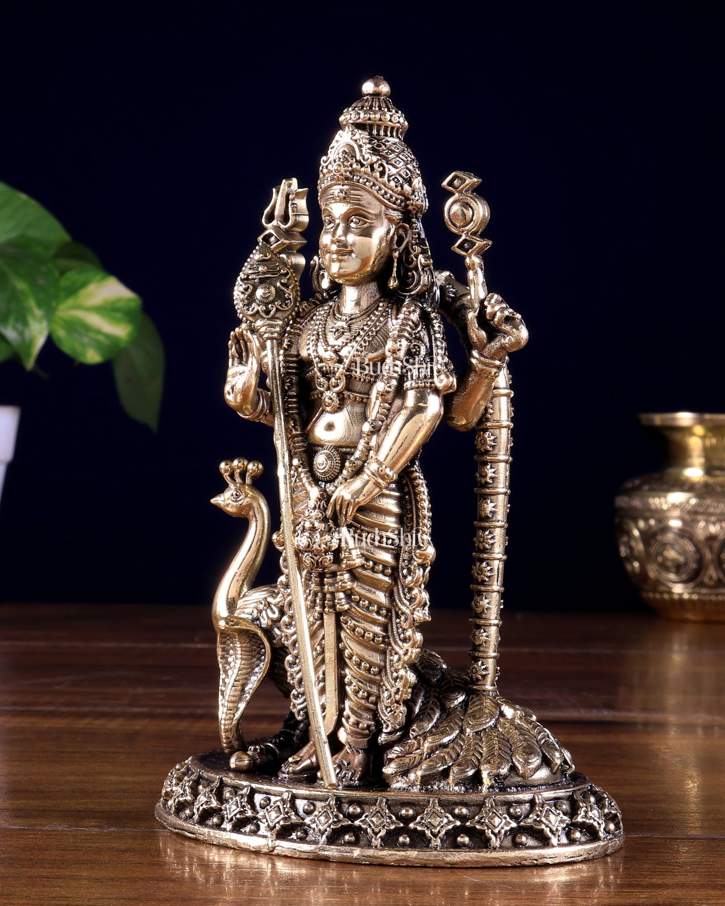 Brass Superfine Kartikeya Murugan Idol – Intricately Handcrafted 6 inch