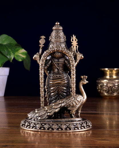Brass Superfine Kartikeya Murugan Idol – Intricately Handcrafted 6 inch
