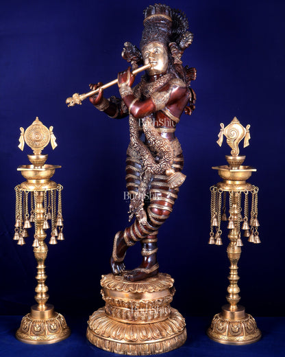 Brass Krishna dual tone Large Statue - 46 inch