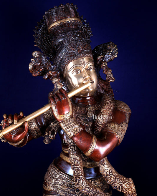 Brass Krishna dual tone Large Statue - 46 inch