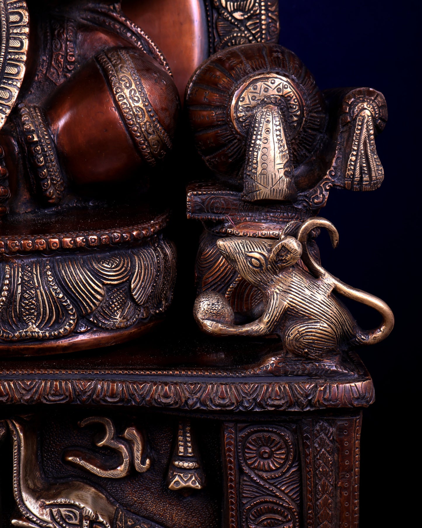 Large Superfine Brass Ganesha Seated on Throne with Gaja Lakshmi Carved Base 34 inch