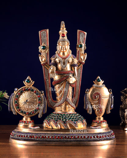 Brass Tirupati Balaji statue with Shankh Chakra | 14.5 Inch