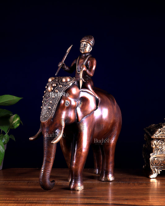 Vintage Brass Elephant Rider Statue – Vastu Approved Traditional Showpiece 16.5 inch