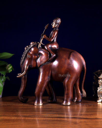 Vintage Brass Elephant Rider Statue – Vastu Approved Traditional Showpiece 16.5 inch