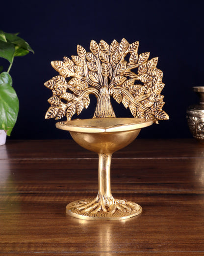 Pure Brass Kalpavriksha Tree Oil Lamp (Diya) 6.5 inch