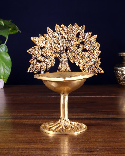 Pure Brass Kalpavriksha Tree Oil Lamp (Diya) 6.5 inch