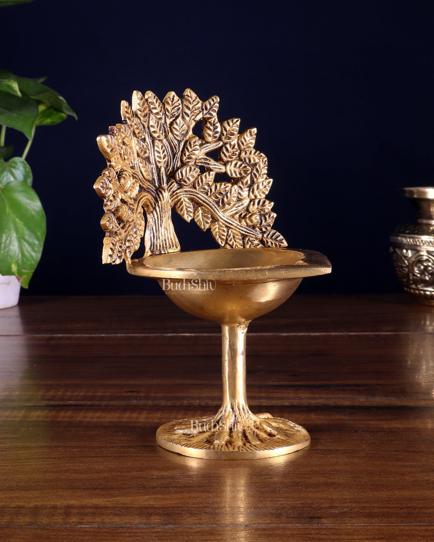 Pure Brass Kalpavriksha Tree Oil Lamp (Diya) 6.5 inch