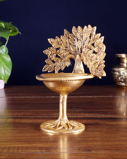 Pure Brass Kalpavriksha Tree Oil Lamp (Diya) 6.5 inch