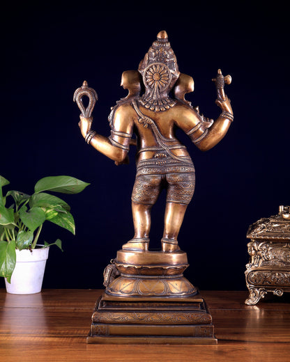 Pure Brass Standing Ganesha Sculpture – Burnt Brass Finish 18 inch