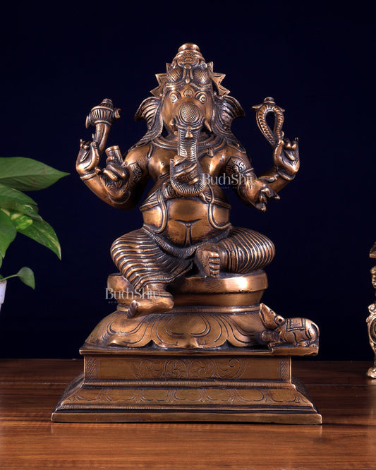 Vintage Brass Valampuri Ganesha Idol – Right Trunk Ganapati 12.8 inch