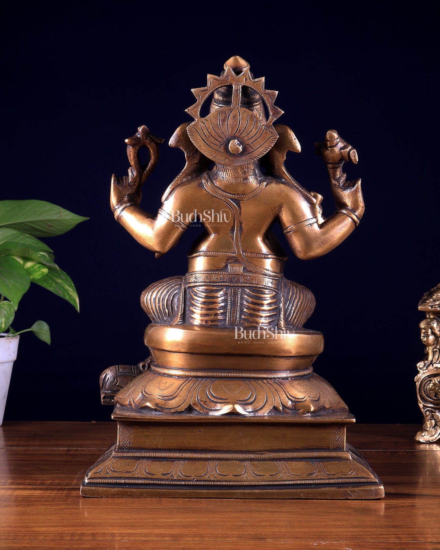 Vintage Brass Valampuri Ganesha Idol – Right Trunk Ganapati 12.8 inch