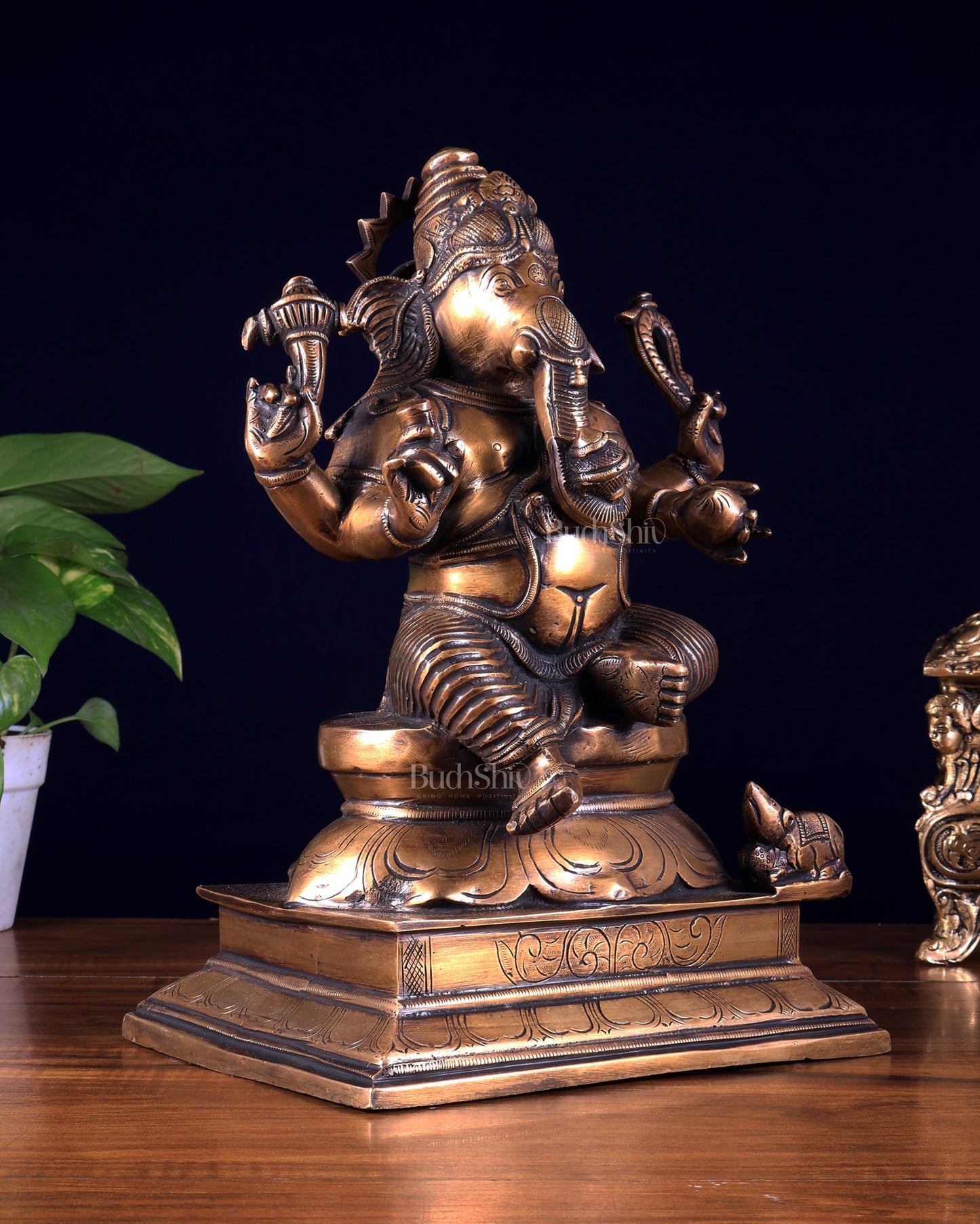 Vintage Brass Valampuri Ganesha Idol – Right Trunk Ganapati 12.8 inch