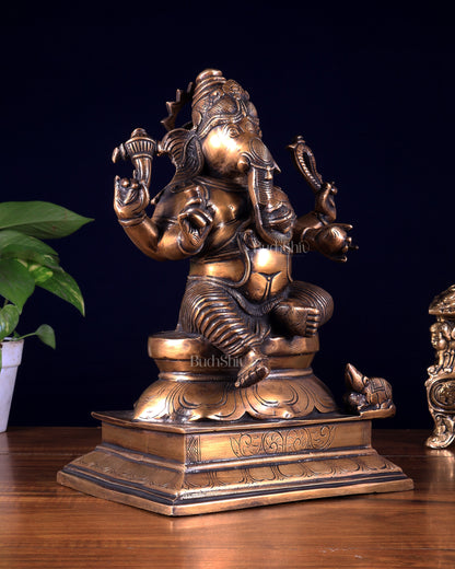 Vintage Brass Valampuri Ganesha Idol – Right Trunk Ganapati 12.8 inch