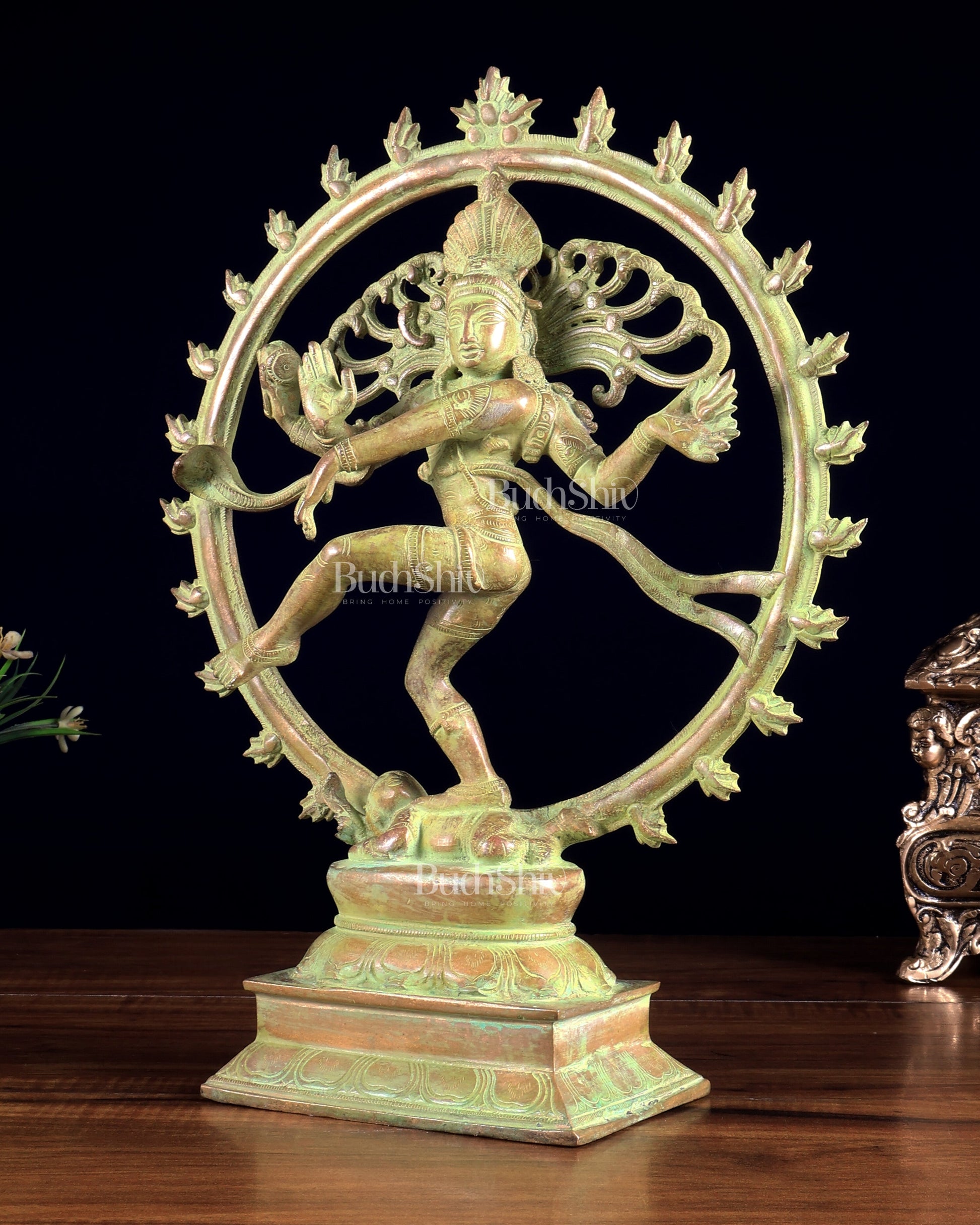 Vintage Brass Nataraja Statue with Green Sand Finish 13 inch
