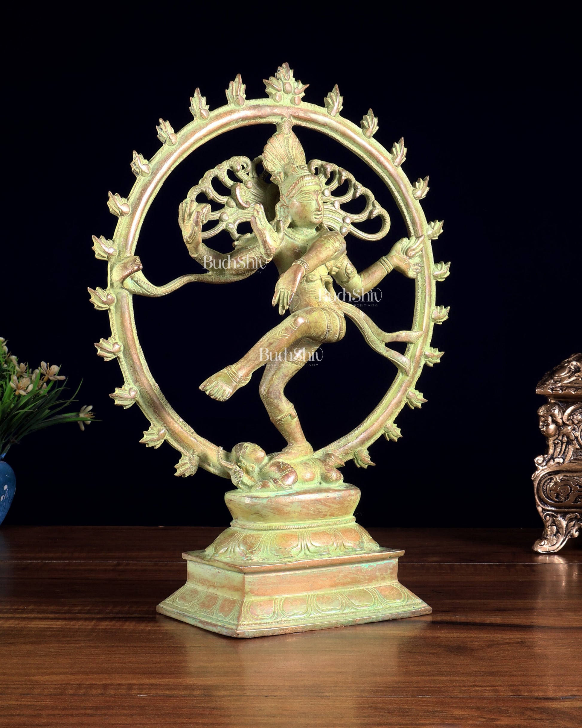 Vintage Brass Nataraja Statue with Green Sand Finish 13 inch