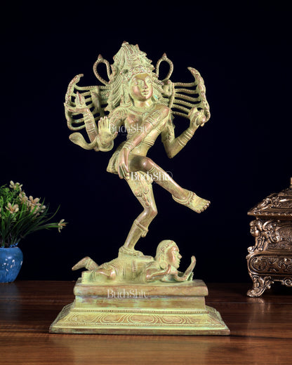 Brass Dancing Shiva Nataraja statue 14" Green Sand finish