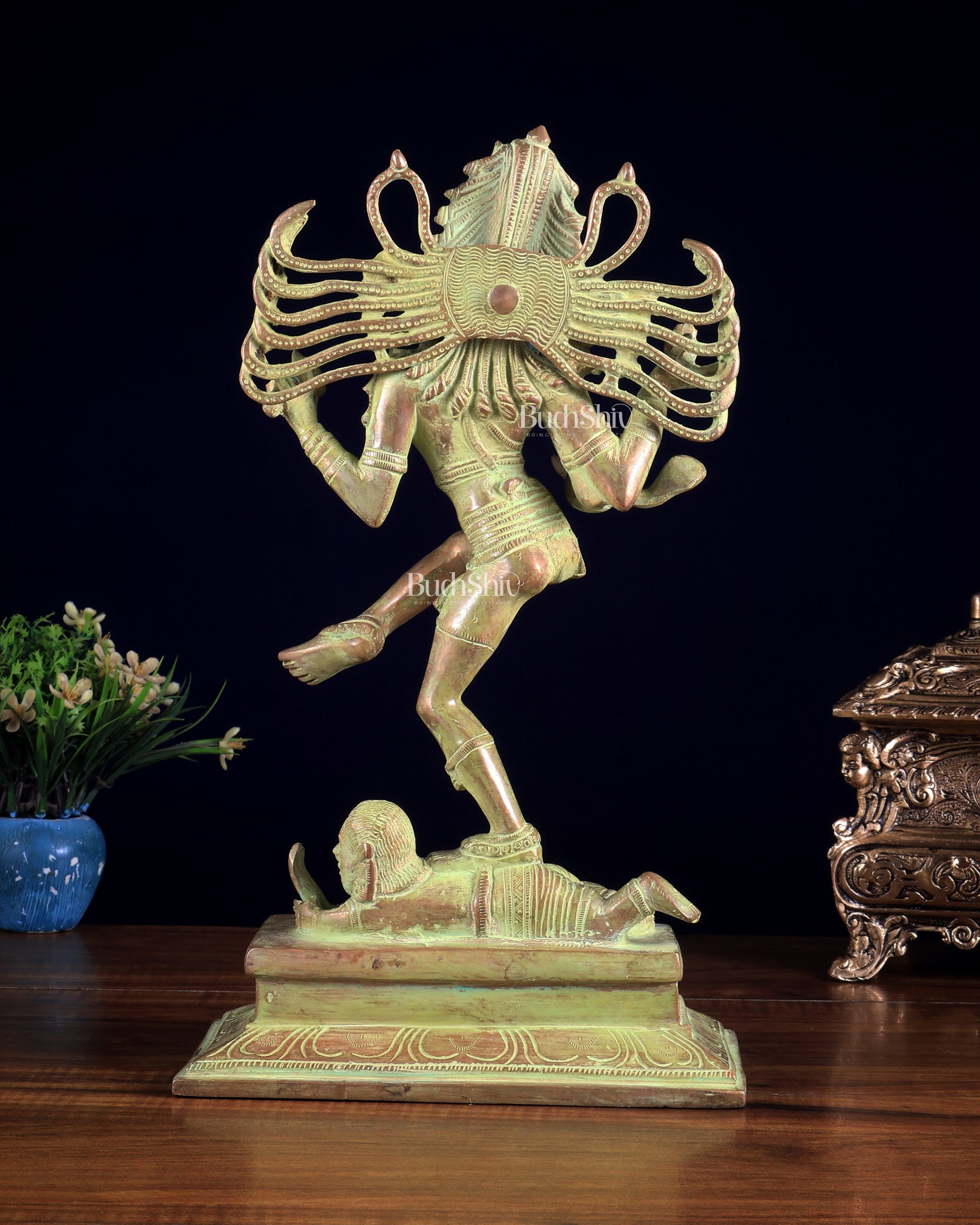 Brass Dancing Shiva Nataraja statue 14" Green Sand finish