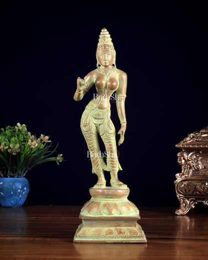 Brass Bhoga shakti Devi Uma Parvati Idol | 10 Inch Green Sand finish