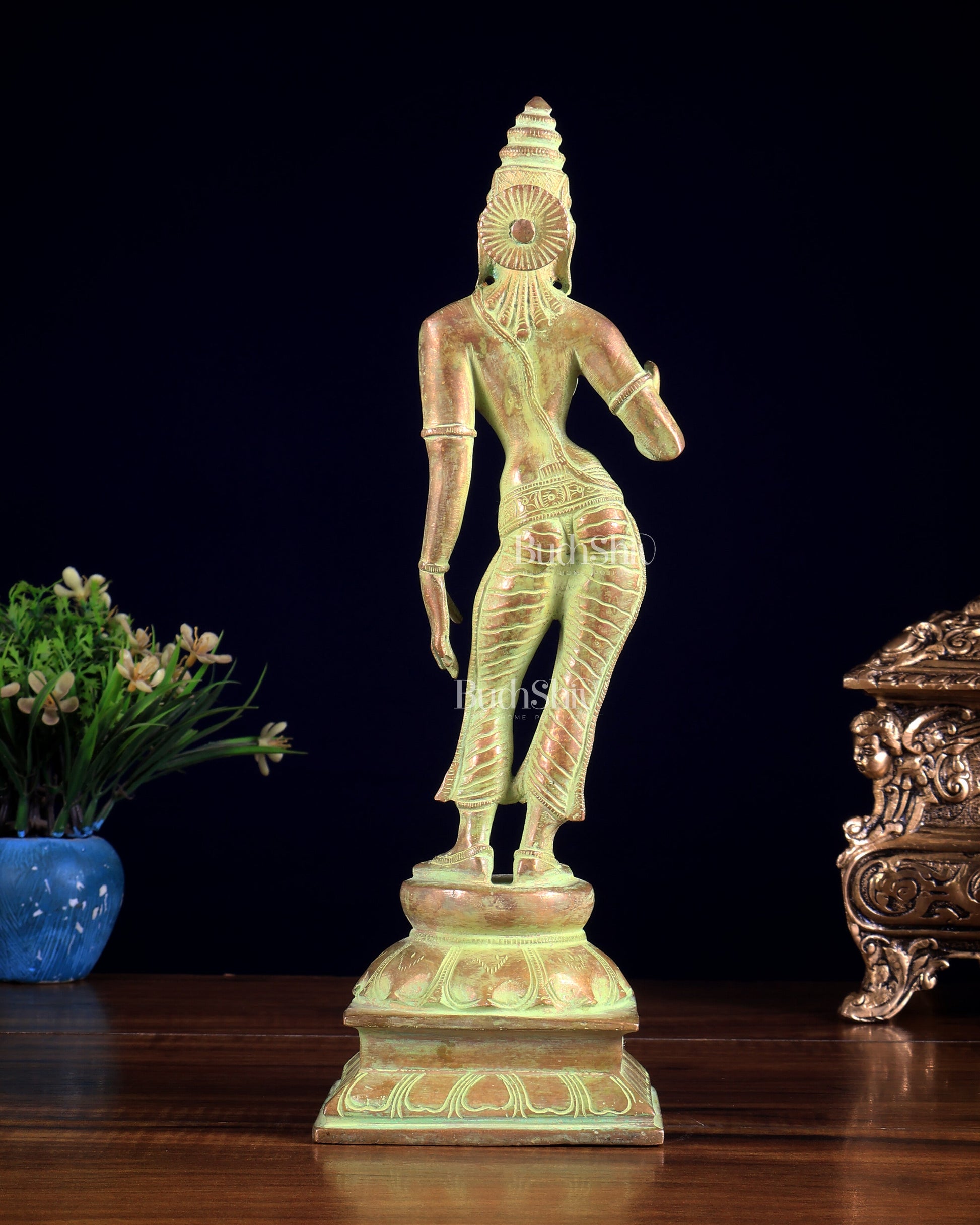 Brass Bhoga shakti Devi Uma Parvati Idol | 10 Inch Green Sand finish