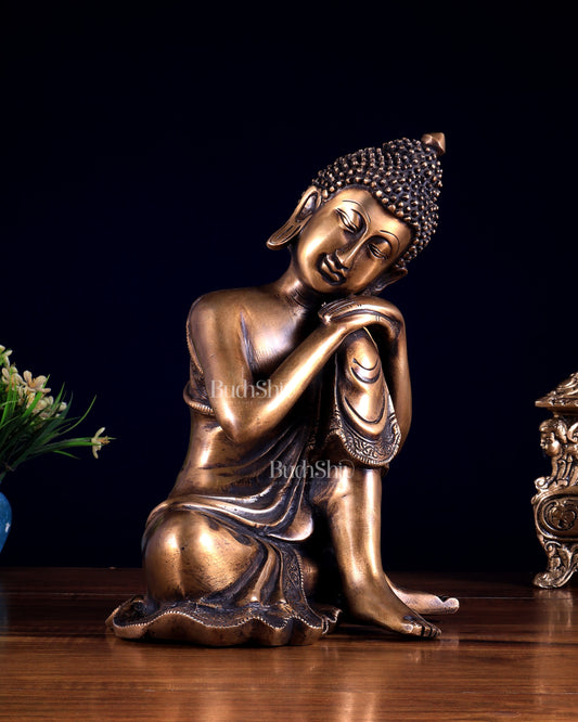 Brass Thinking Buddha Statue – Resting on Knee Pose 12 inch