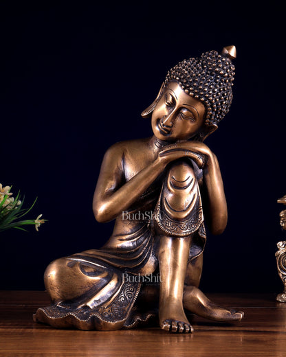 Brass Thinking Buddha Statue – Resting on Knee Pose 12 inch