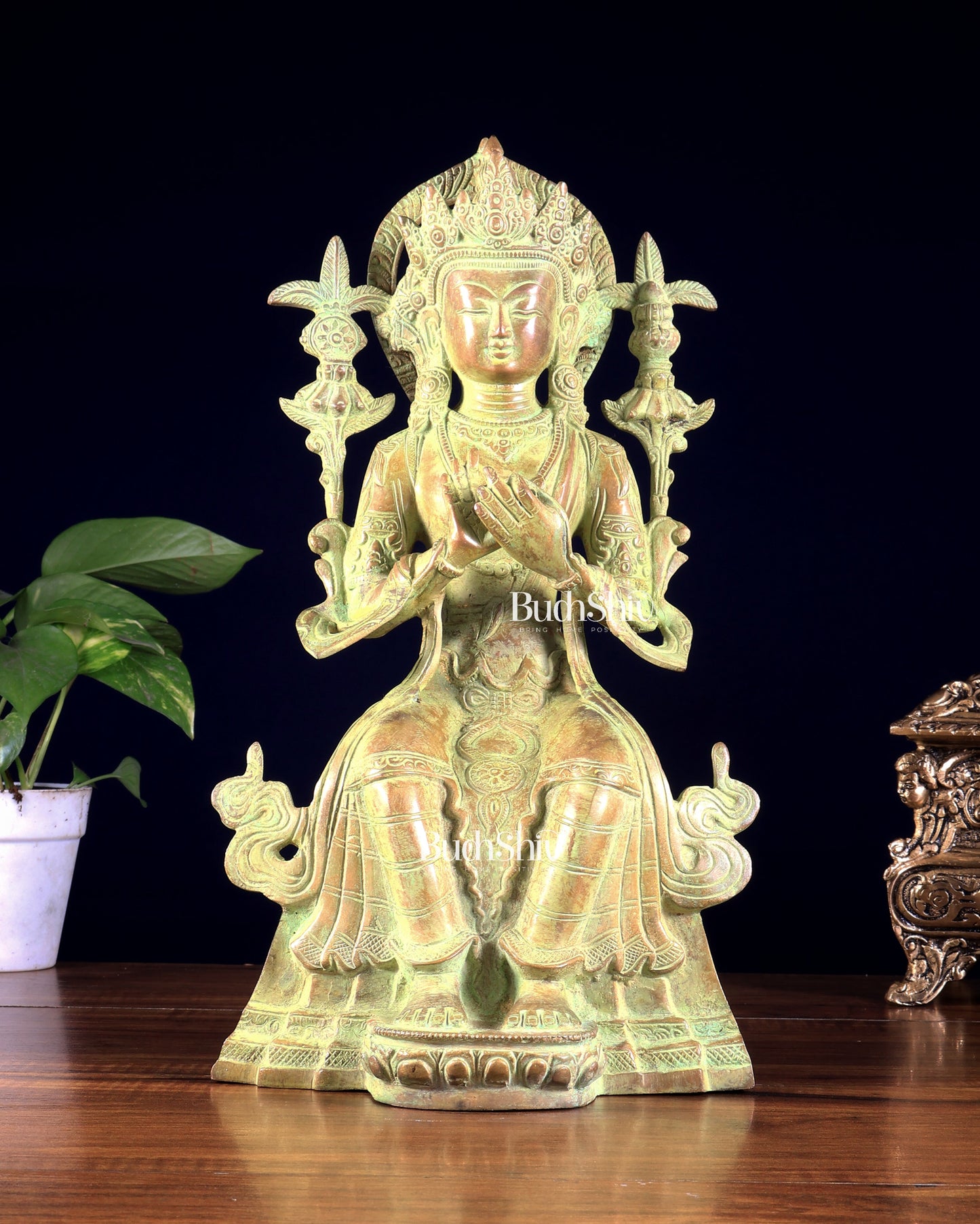 Vintage Tibetan Brass Maitreya Buddha Sculpture – The Future Buddha 14 inch