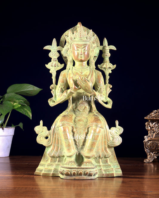 Vintage Tibetan Brass Maitreya Buddha Sculpture – The Future Buddha 14 inch