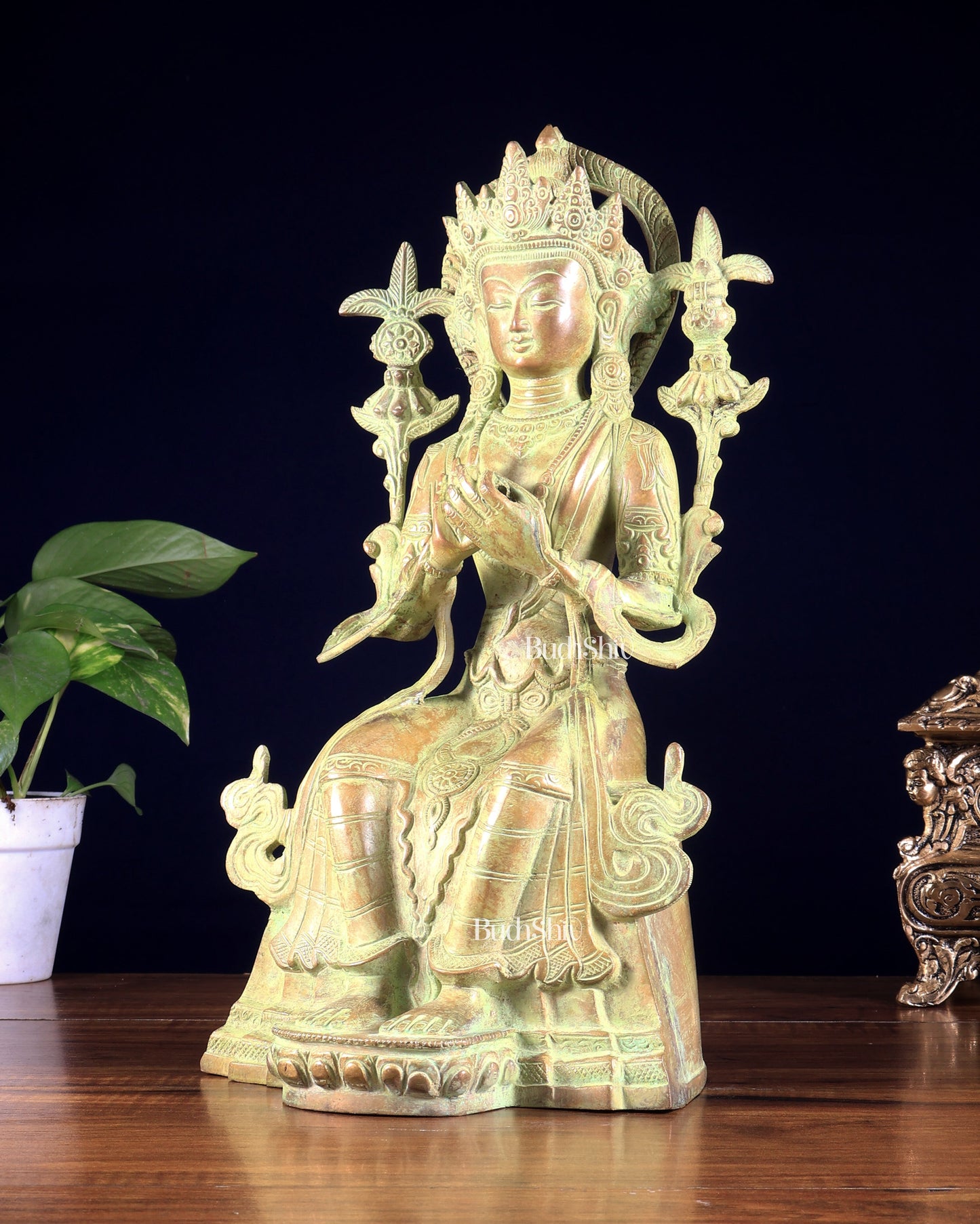 Vintage Tibetan Brass Maitreya Buddha Sculpture – The Future Buddha 14 inch