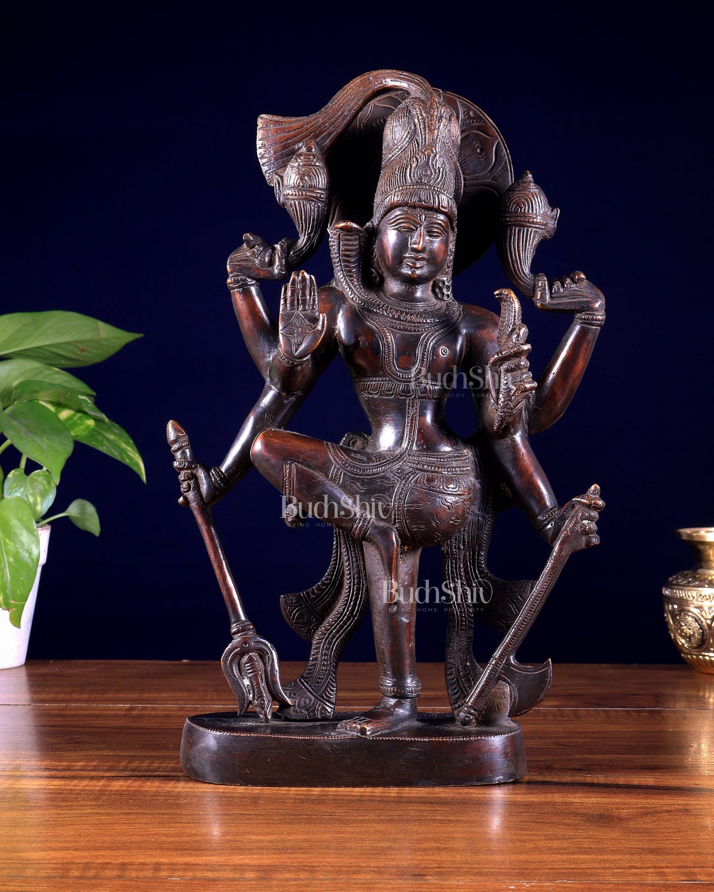 Pure Brass Handcrafted veer bhadra swamy Lord Shiva with 6 Arms - 13 inch vintage tone