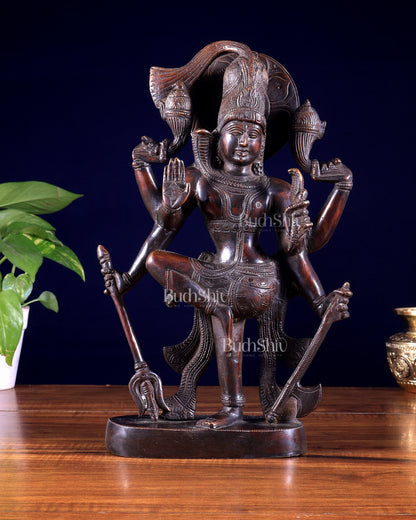 Pure Brass Handcrafted veer bhadra swamy Lord Shiva with 6 Arms - 13 inch vintage tone