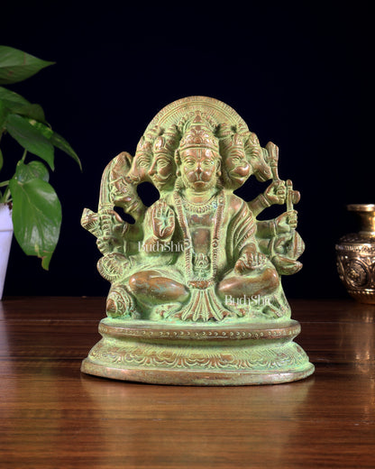 Vintage Brass Panchmukhi Hanuman Murti - 6.5 inch