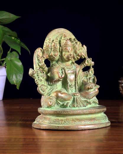 Vintage Brass Panchmukhi Hanuman Murti - 6.5 inch
