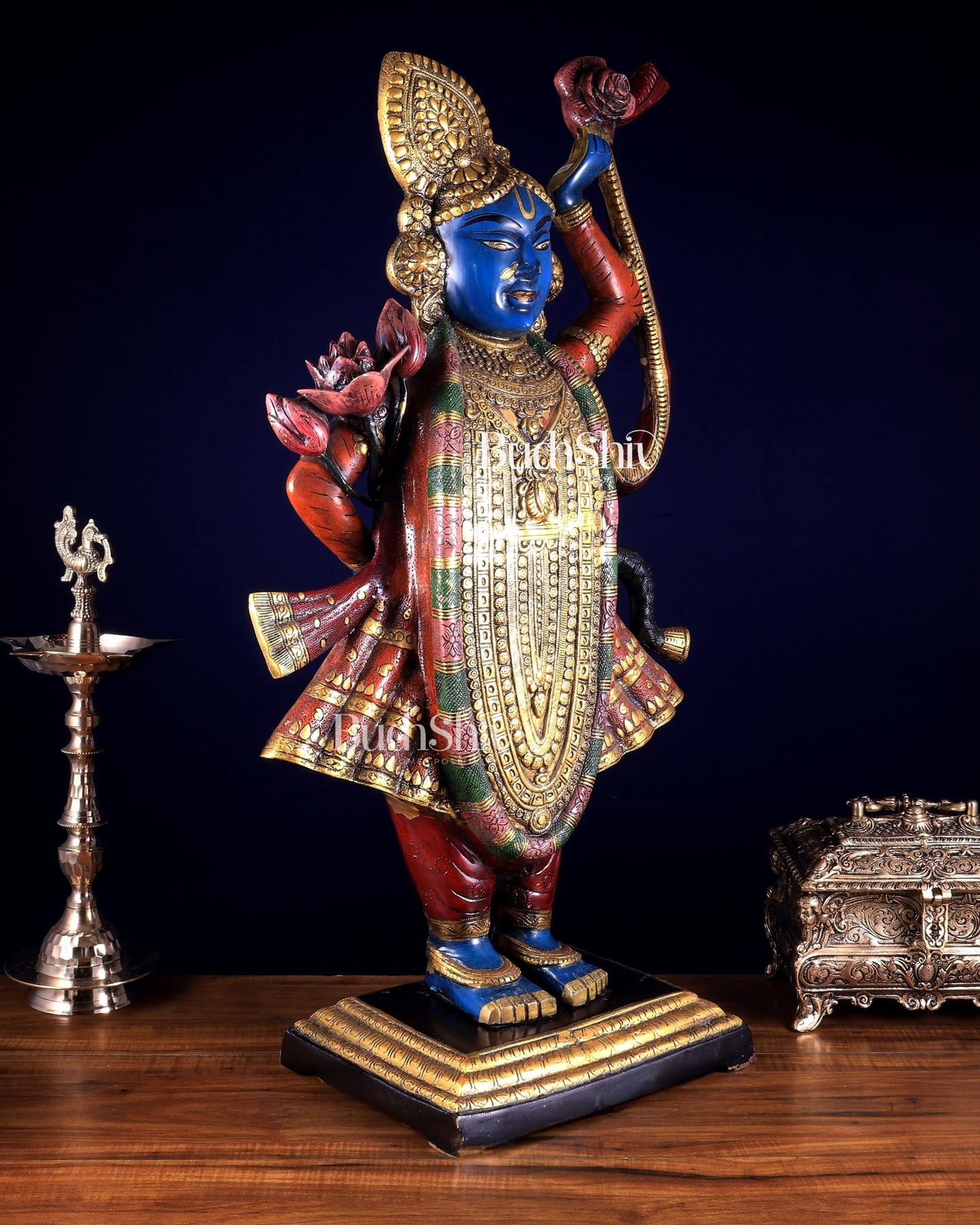 Brass Nathdwara Shrinath Ji Murti Large | 32 " Pichwai hand-painted