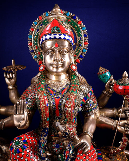 Brass Goddess Durga Sherawali Mata Idol | 31" meenakari Stonework