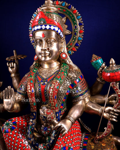 Brass Goddess Durga Sherawali Mata Idol | 31" meenakari Stonework