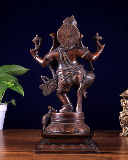 Pure Brass Dancing Ganesha Statue dark chocolate tone 13 inch