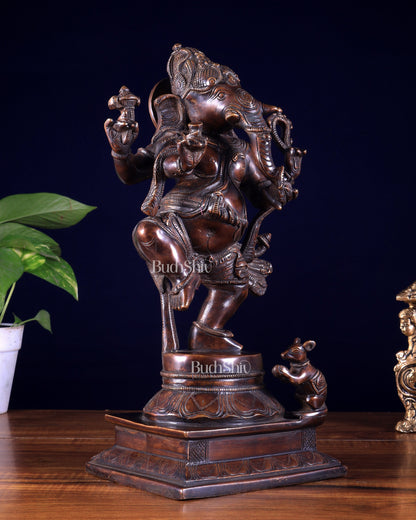 Pure Brass Dancing Ganesha Statue dark chocolate tone 13 inch