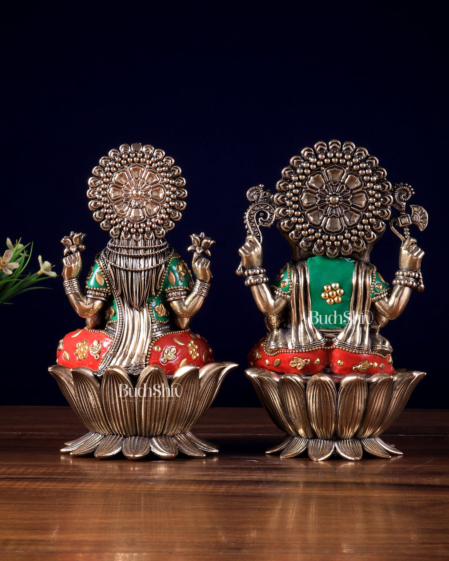 Pure Brass Superfine Ganesha Lakshmi Idol Set – Available in 4, 6 & 8 Inches meenakari