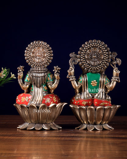 Pure Brass Superfine Ganesha Lakshmi Idol Set – Available in 4, 6 & 8 Inches meenakari